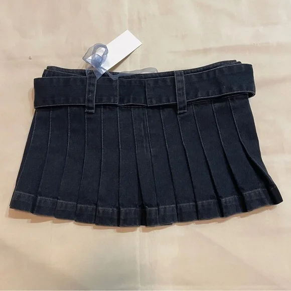 NEW! Dion Lee- Darted Denim Mini Skirt in Washed Black Size US 4 Pleated Y2K - Picture 6 of 8